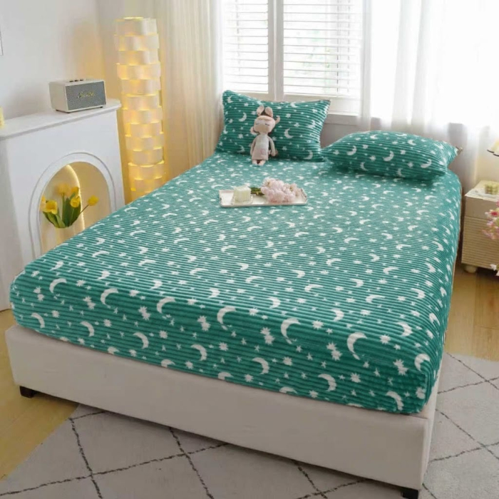 Husa Cocolino 180x200cm cu Elastic si 2 Fete de Perna Model Gofrat cu Stelute - Verde Turcoaz [2]