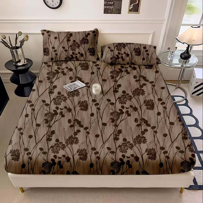 Husa Cocolino Cu Elastic Si 2 Fete Din Blanita Artificiala De Iepure - Rabbit - 180x200x30cm - Flori Maro [2]