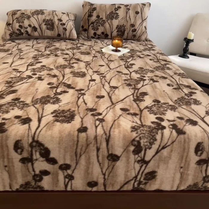 Husa Cocolino Cu Elastic Si 2 Fete Din Blanita Artificiala De Iepure - Rabbit - 180x200x30cm - Flori Maro [1]