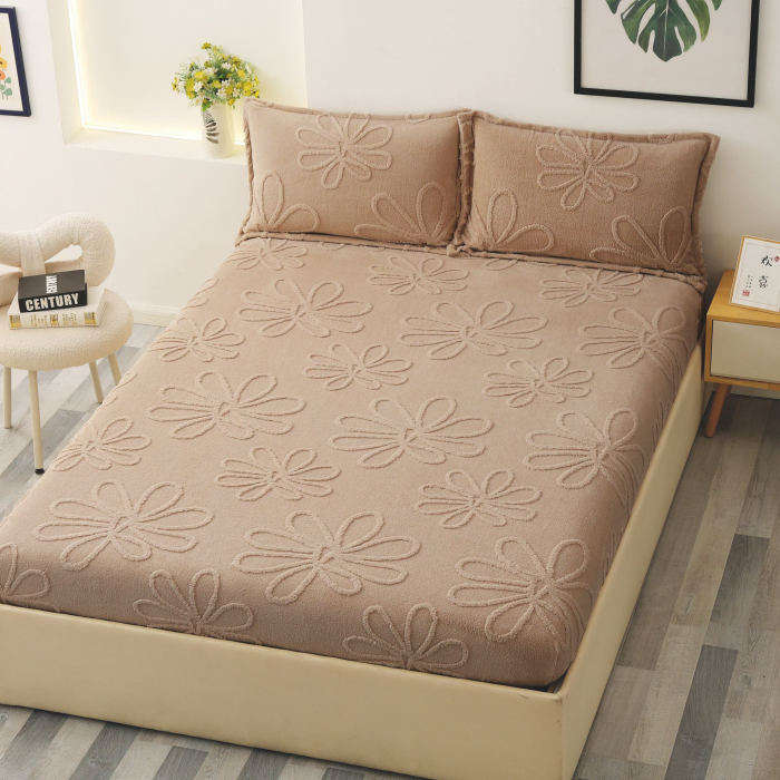Husa Cocolino Floricele Gofrate 180x200cm - Bej Cacao Cu Lapte [1]