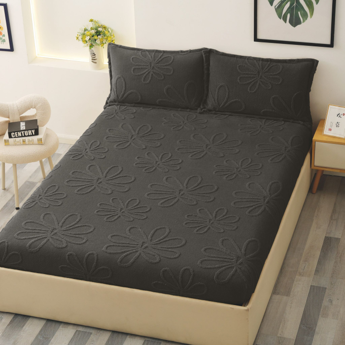 Husa Cocolino Floricele Gofrate 180x200cm - Negru [1]
