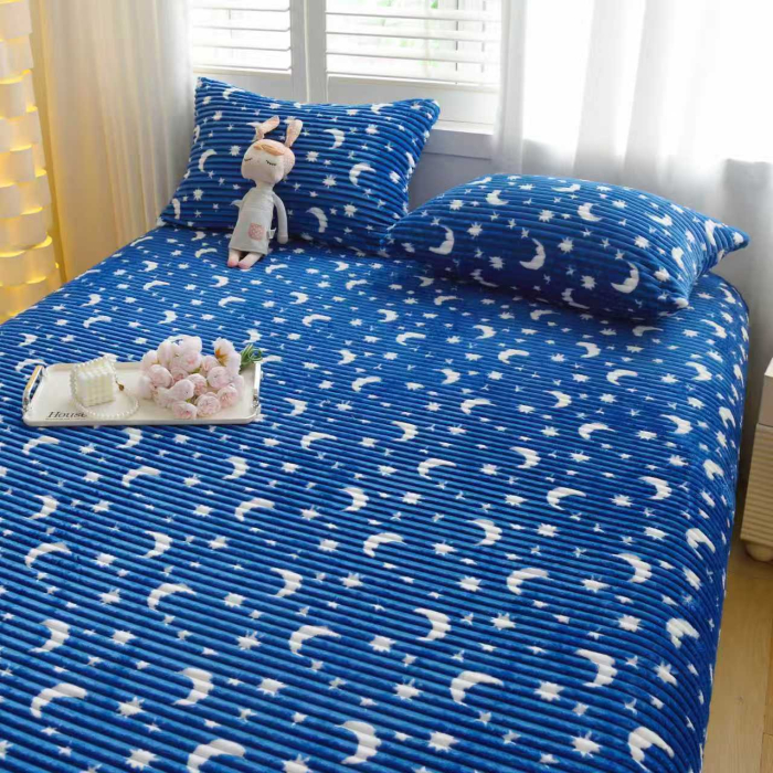 Husa Cocolino 180x200cm cu Elastic si 2 Fete de Perna Model Gofrat Cu Stelute - Albastru Bleumarin [6]