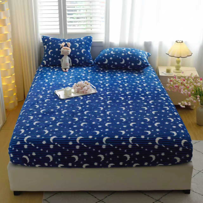 Husa Cocolino 180x200cm cu Elastic si 2 Fete de Perna Model Gofrat Cu Stelute - Albastru Bleumarin [8]