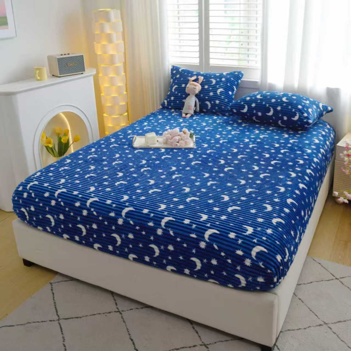 Husa Cocolino 180x200cm cu Elastic si 2 Fete de Perna Model Gofrat Cu Stelute - Albastru Bleumarin [13]