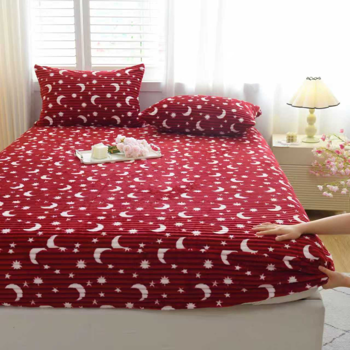 Husa Cocolino 180x200cm cu Elastic si 2 Fete de Perna Model Gofrat Cu Stelute - Rosu Bordo [15]