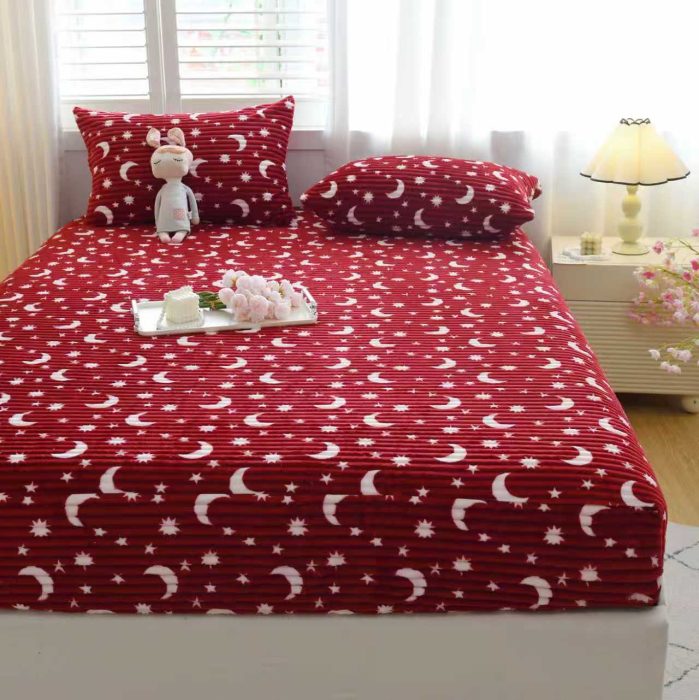 Husa Cocolino 180x200cm cu Elastic si 2 Fete de Perna Model Gofrat Cu Stelute - Rosu Bordo [11]