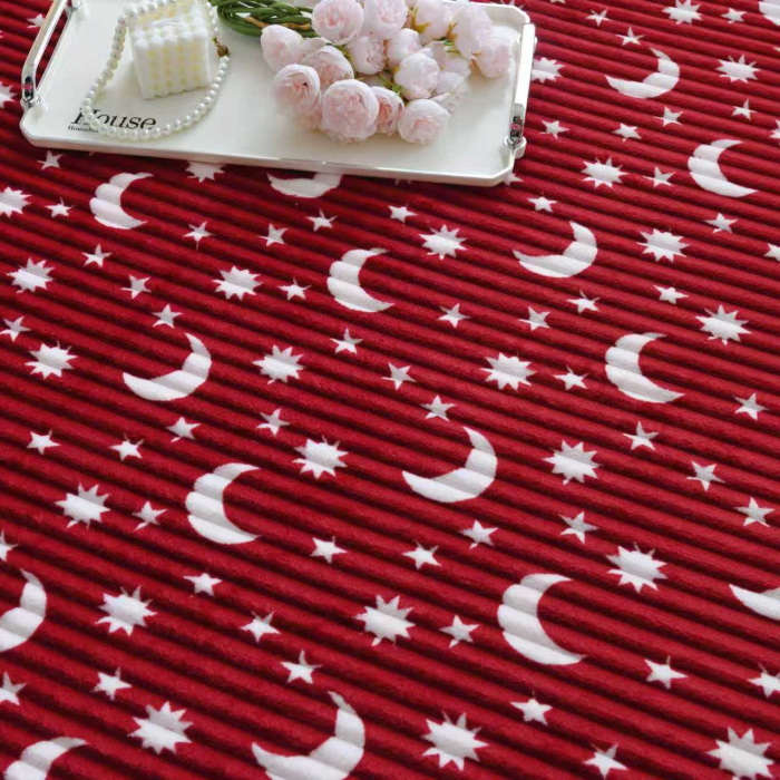 Set Patura Cocolino 200x230cm si Fete de Perna Model Gofrat cu Stelute - Rosu Bordo [6]