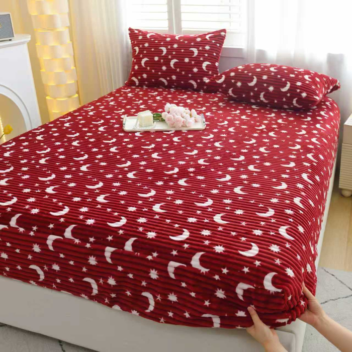 Husa Cocolino 180x200cm cu Elastic si 2 Fete de Perna Model Gofrat Cu Stelute - Rosu Bordo [17]