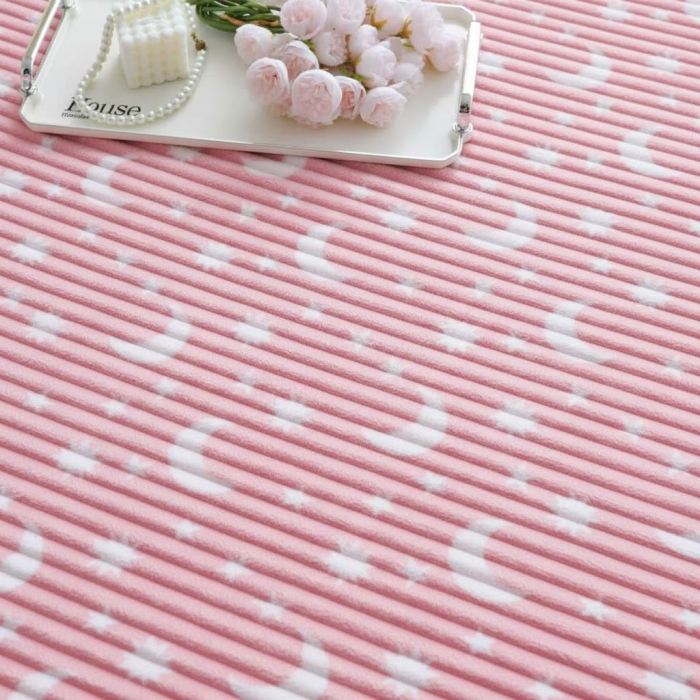 Husa Cocolino 180x200cm cu Elastic si 2 Fete de Perna Model Gofrat Cu Stelute - Roz [2]