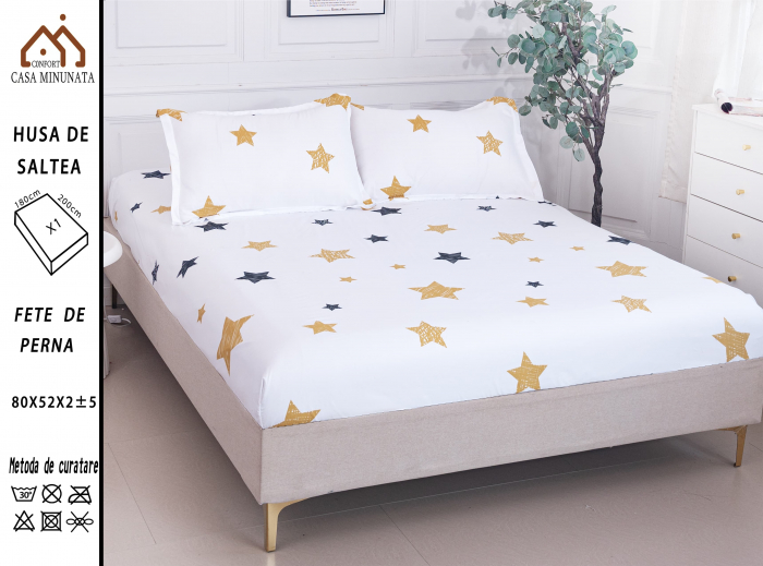 Husa cu Elastic si Fete de Perna Bumbac Satinat 180x200cm - Stele [1]