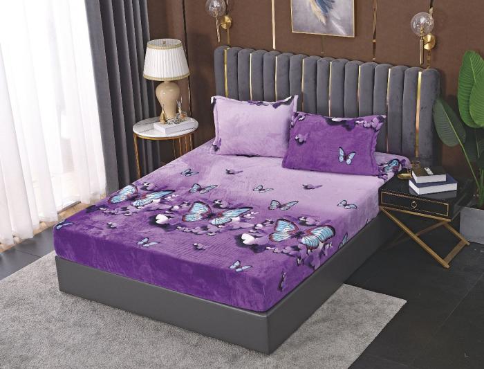 Husa cu Elastic si Fete de Perna Cocolino 180x200cm - Mov Cu Fluturi [2]