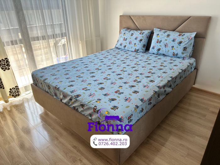 Husa cu Elastic si Fete de Perna Din Bumbac 100% Ranforce 180x200cm - Stitch Si Lilo La Plaja [4]