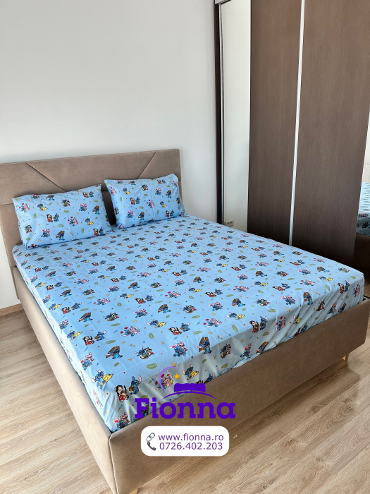 Husa cu Elastic si Fete de Perna Din Bumbac 100% Ranforce 180x200cm - Stitch Si Lilo La Plaja [8]