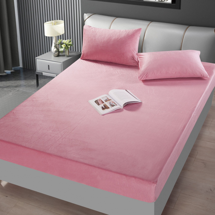 Husa cu Elastic si Fete de Perna Din Catifea 180x200cm - Roz [1]