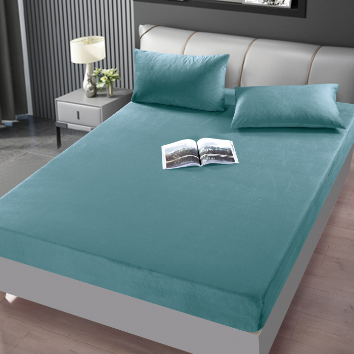 Husa cu Elastic si Fete de Perna Din Catifea 180x200cm - Turquoise Deschis [1]