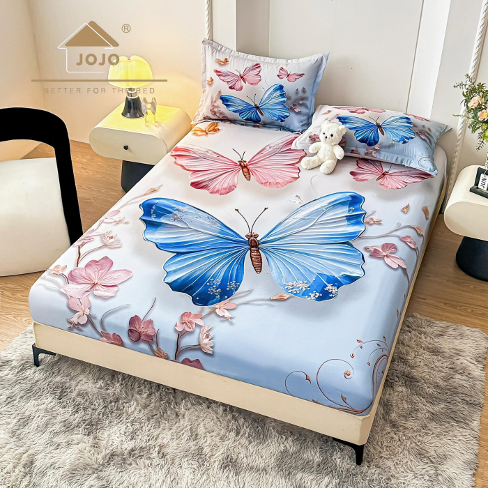 Husa cu Elastic si Fete de Perna Din Finet 180x200cm 5D - Fluturi Stralucitori [1]