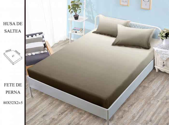 Husa cu Elastic si Fete de Perna Din Finet 180x200cm - Bej Maro Degrade [1]