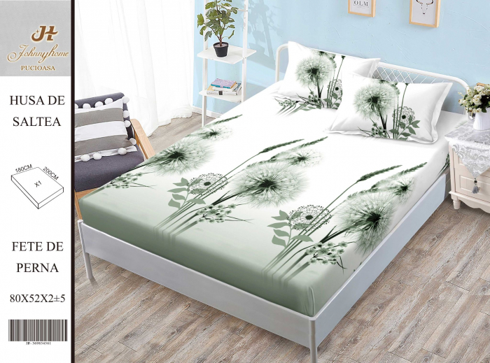 Husa cu Elastic si Fete de Perna Din Finet 180x200cm - Crem Cu Papadii [1]