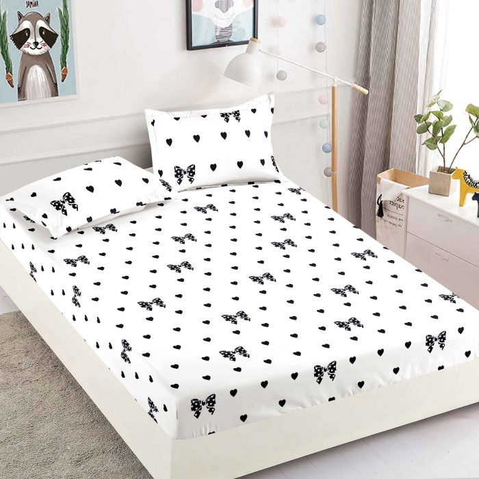 Husa cu Elastic si Fete de Perna Din Finet 180x200cm - Fundite Si Inimioare [1]