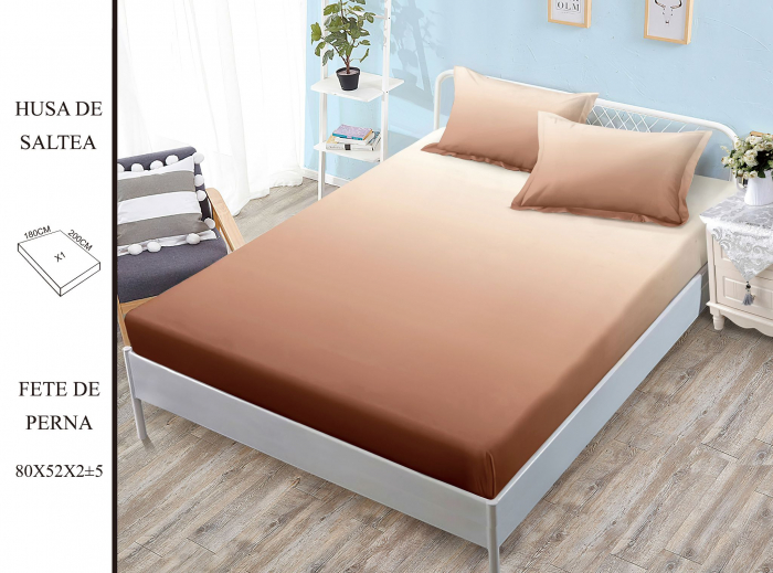 Husa cu Elastic si Fete de Perna Din Finet 180x200cm - Maro Bej Degrade [1]