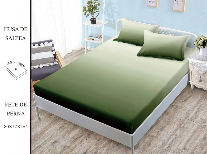 Husa cu Elastic si Fete de Perna Din Finet 180x200cm - Verde Degrade [1]