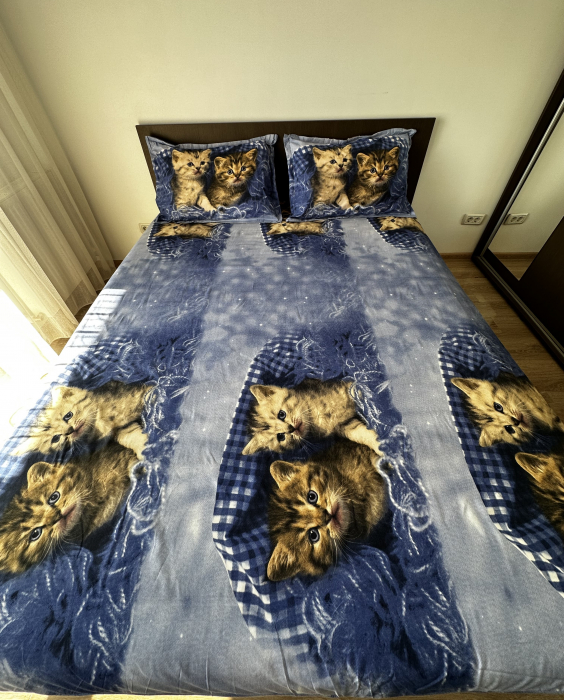 Husa cu Elastic si Fete de Perna Din Finet 180x200cm - Kittens [5]