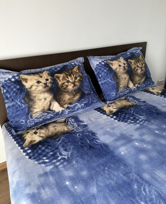 Husa cu Elastic si Fete de Perna Din Finet 180x200cm - Kittens [4]