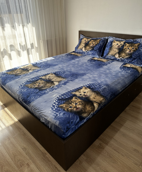 Husa cu Elastic si Fete de Perna Din Finet 180x200cm - Kittens [2]