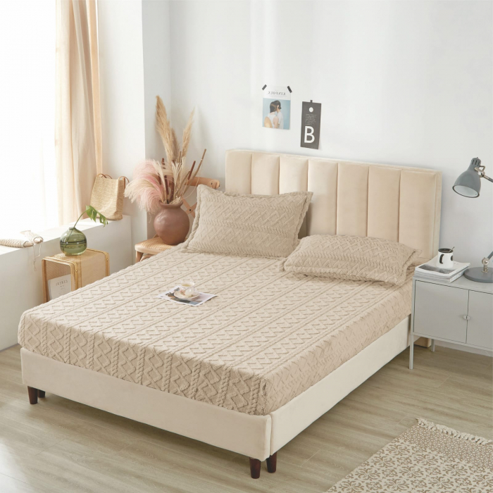 Husa Cu Elastic Si Fete De Perna Tip Tricotata 180x200cm - Crem [1]