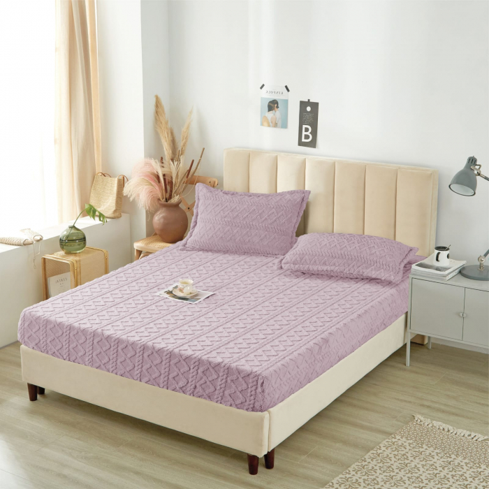 Husa Cu Elastic Si Fete De Perna Tip Tricotata 180x200cm - Lila [1]