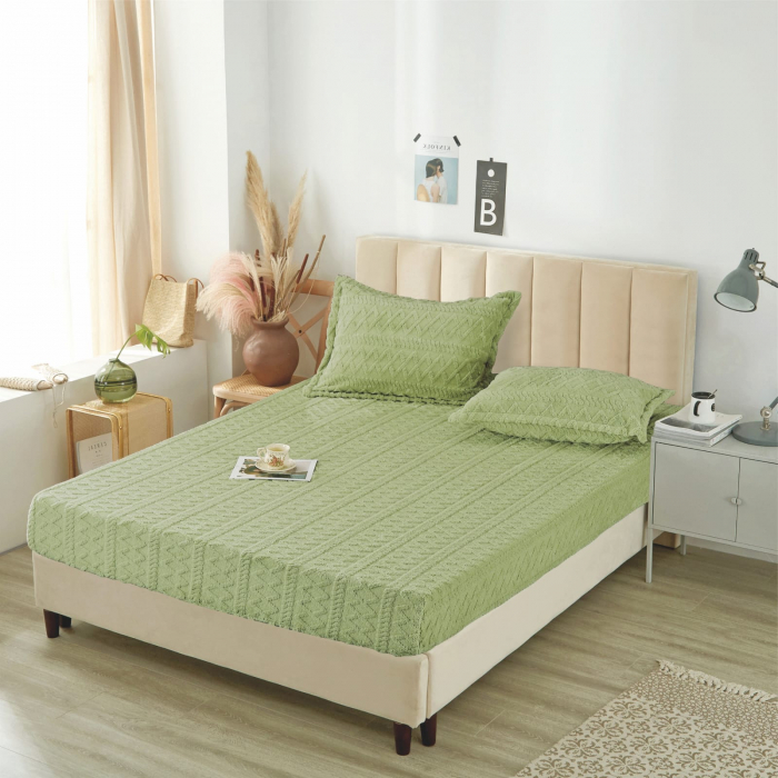 Husa Cu Elastic Si Fete De Perna Tip Tricotata 180x200cm - Verde Menta [1]