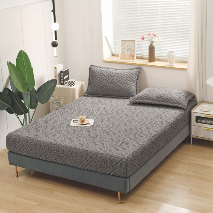 Husa Cu Elastic Si Fete De Perna Tip Tricotata Model Royal 180x200cm - Gri [1]