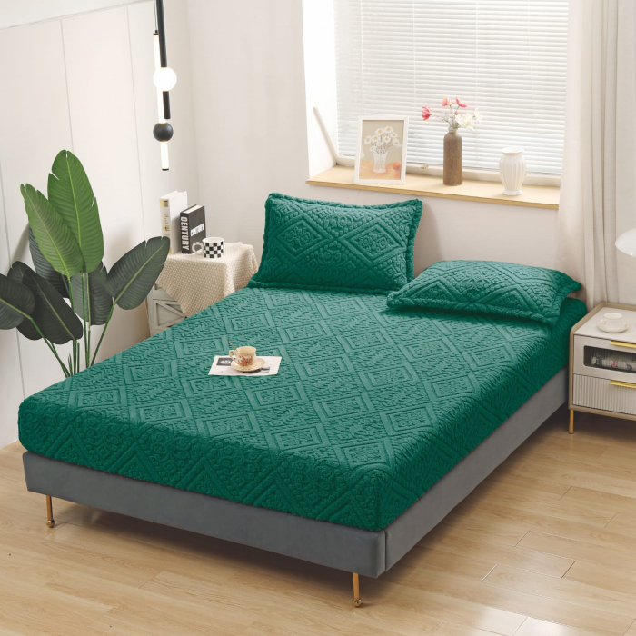 Husa Cu Elastic Si Fete De Perna Tip Tricotata Model Royal 180x200cm - Verde [1]