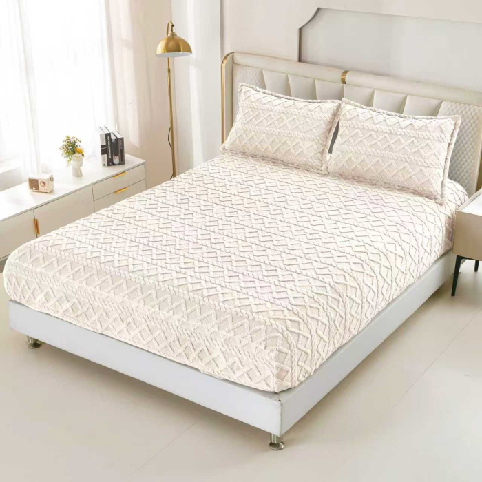 Husa Cu Elastic Si Fete De Perna Tip Tricotate 180x200cm - Crem [1]