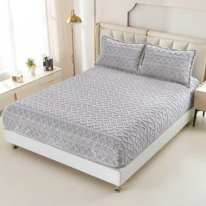 Husa Cu Elastic Si Fete De Perna Tip Tricotate 180x200cm - Gri Deschis [1]