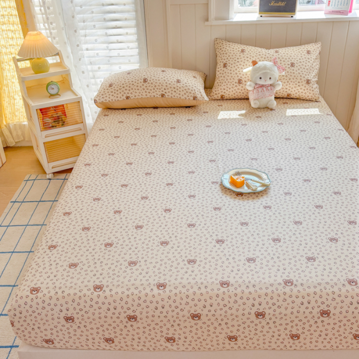 Husa Din Bumbac 100% Ranforce Cu Elastic Si Fete De Perna 160x200cm - Bej Cu Ursuleti [5]