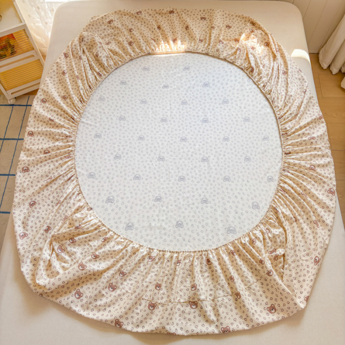 Husa Din Bumbac 100% Ranforce Cu Elastic Si Fete De Perna 160x200cm - Bej Cu Ursuleti [7]