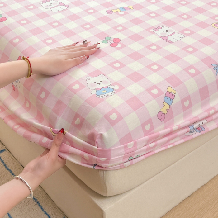 Husa Din Bumbac 100% Ranforce Cu Elastic Si Fete De Perna 160x200cm - Catelusi, Inimioare si Fundite Roz [4]