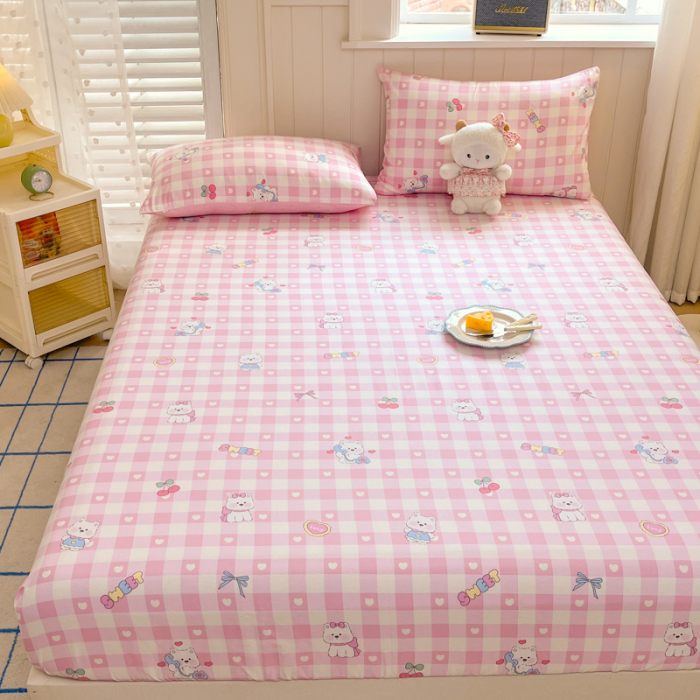 Husa Din Bumbac 100% Ranforce Cu Elastic Si Fete De Perna 160x200cm - Catelusi, Inimioare si Fundite Roz [9]