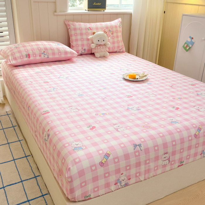 Husa Din Bumbac 100% Ranforce Cu Elastic Si Fete De Perna 160x200cm - Catelusi, Inimioare si Fundite Roz [8]