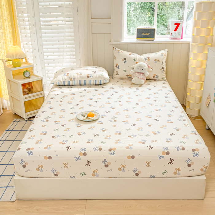 Husa Din Bumbac 100% Ranforce Cu Elastic Si Fete De Perna 160x200cm - Cirese Cu Fundite [1]