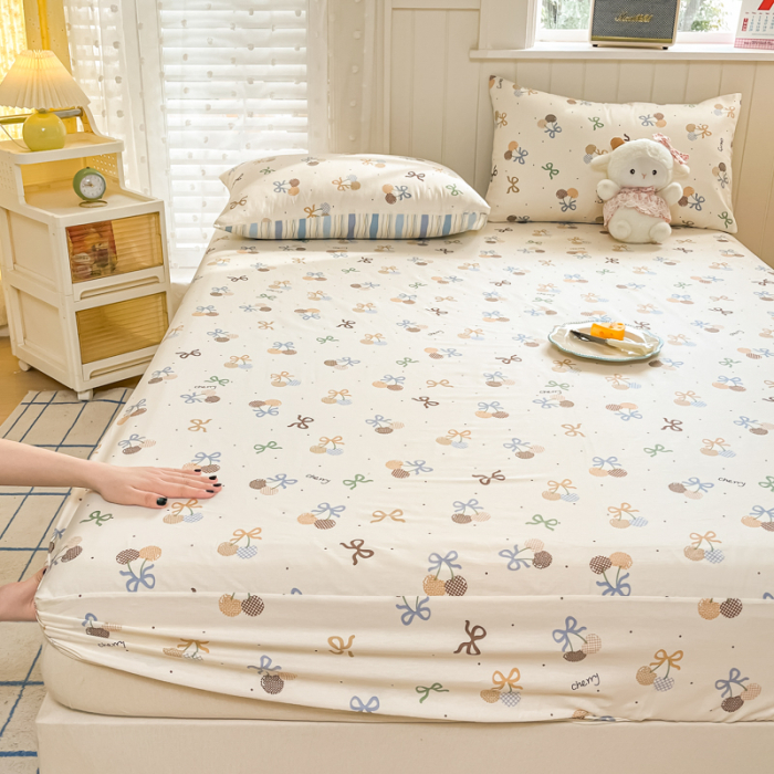 Husa Din Bumbac 100% Ranforce Cu Elastic Si Fete De Perna 160x200cm - Cirese Cu Fundite [11]