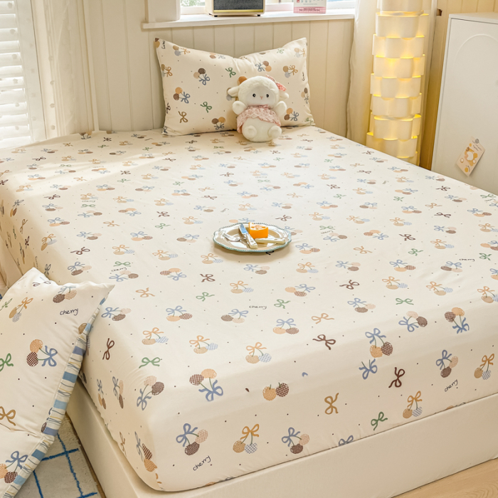 Husa Din Bumbac 100% Ranforce Cu Elastic Si Fete De Perna 160x200cm - Cirese Cu Fundite [10]