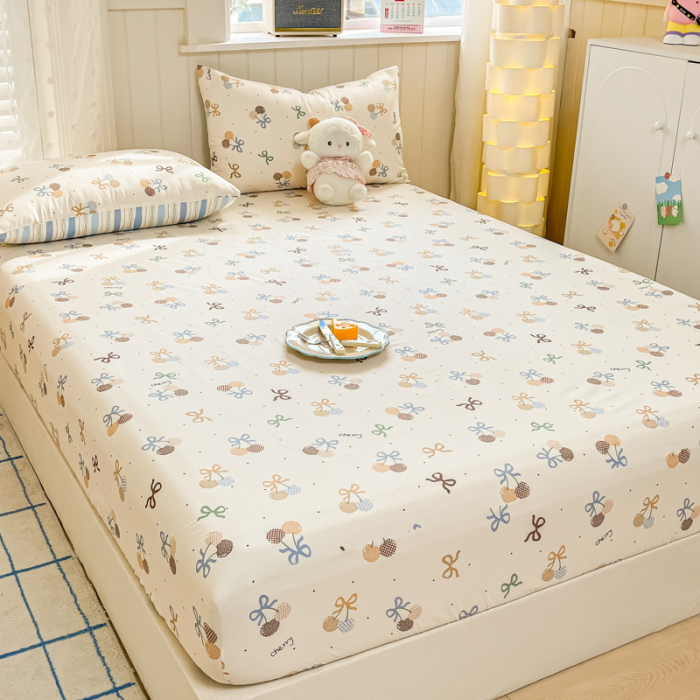 Husa Din Bumbac 100% Ranforce Cu Elastic Si Fete De Perna 160x200cm - Cirese Cu Fundite [3]