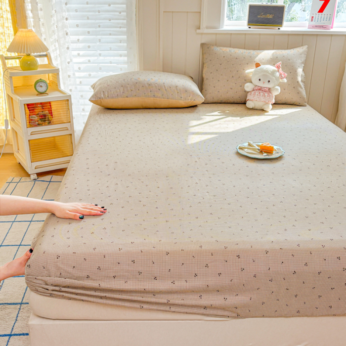 Husa Din Bumbac 100% Ranforce Cu Elastic Si Fete De Perna 160x200cm - Cirese Si Patratele [11]