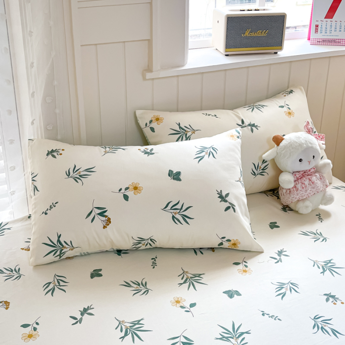 Husa Din Bumbac 100% Ranforce Cu Elastic Si Fete De Perna 160x200cm - Flori Si Frunze [5]