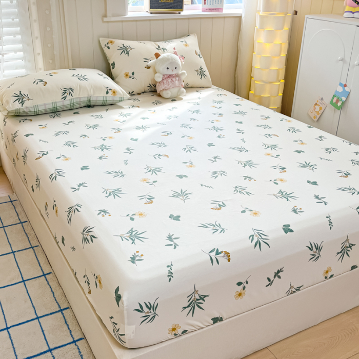 Husa Din Bumbac 100% Ranforce Cu Elastic Si Fete De Perna 160x200cm - Flori Si Frunze [3]