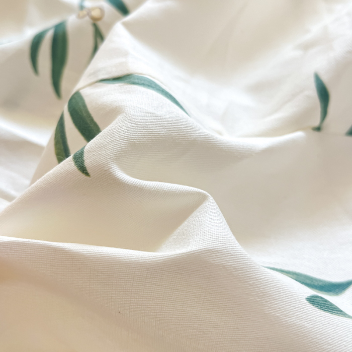 Husa Din Bumbac 100% Ranforce Cu Elastic Si Fete De Perna 160x200cm - Flori Si Frunze [15]