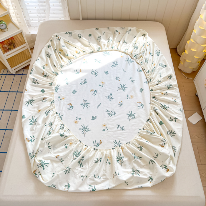 Husa Din Bumbac 100% Ranforce Cu Elastic Si Fete De Perna 160x200cm - Flori Si Frunze [13]