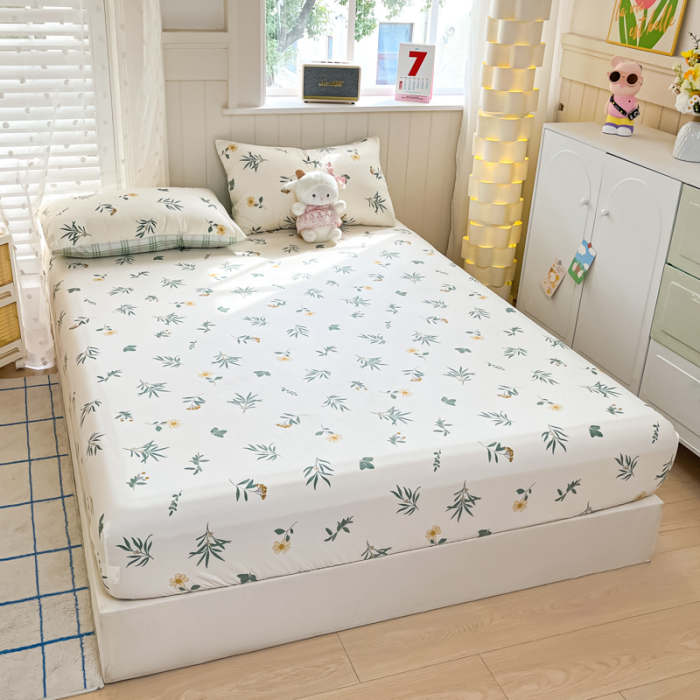 Husa Din Bumbac 100% Ranforce Cu Elastic Si Fete De Perna 160x200cm - Flori Si Frunze [2]